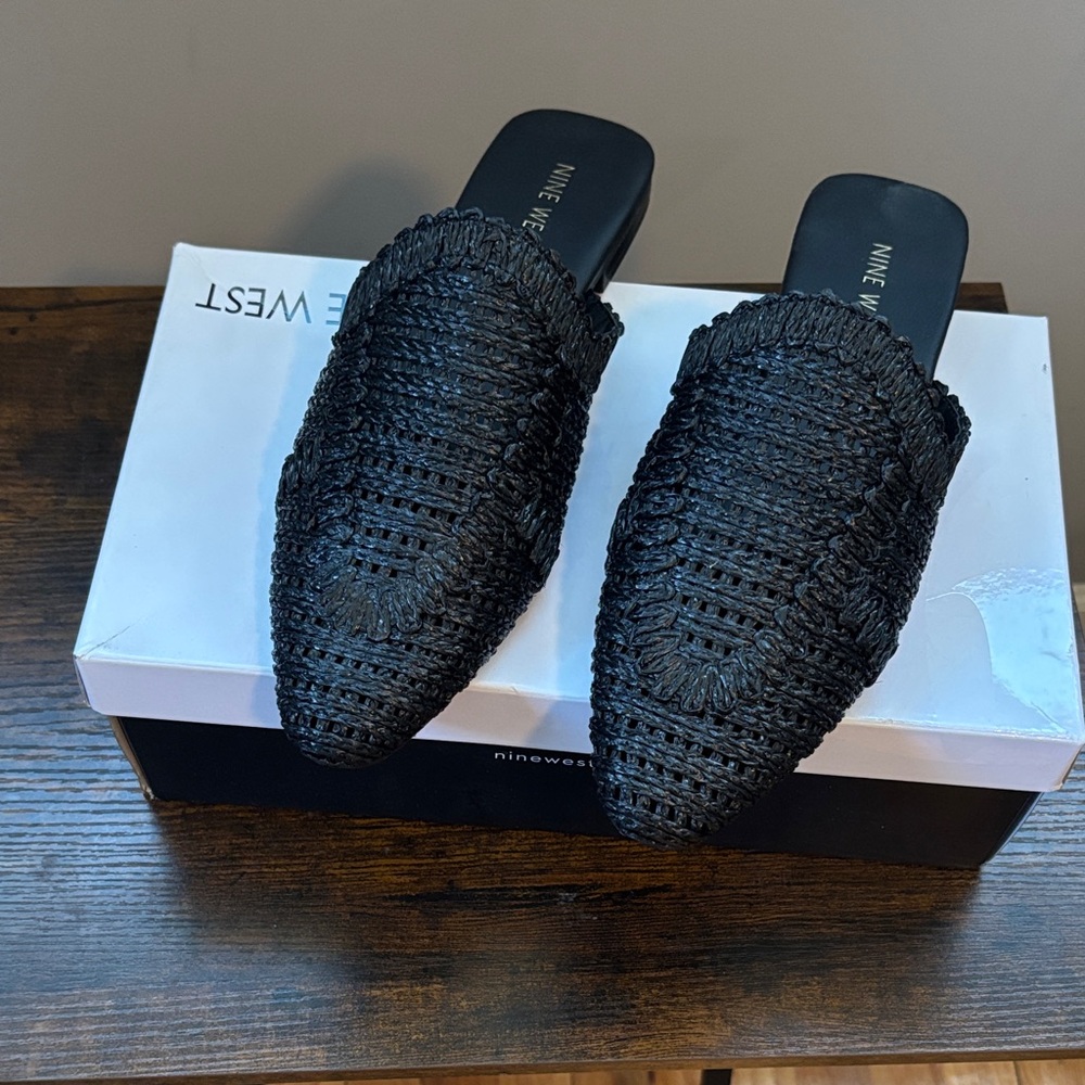 Nine West Black Woven Pointed Slip-On Mules